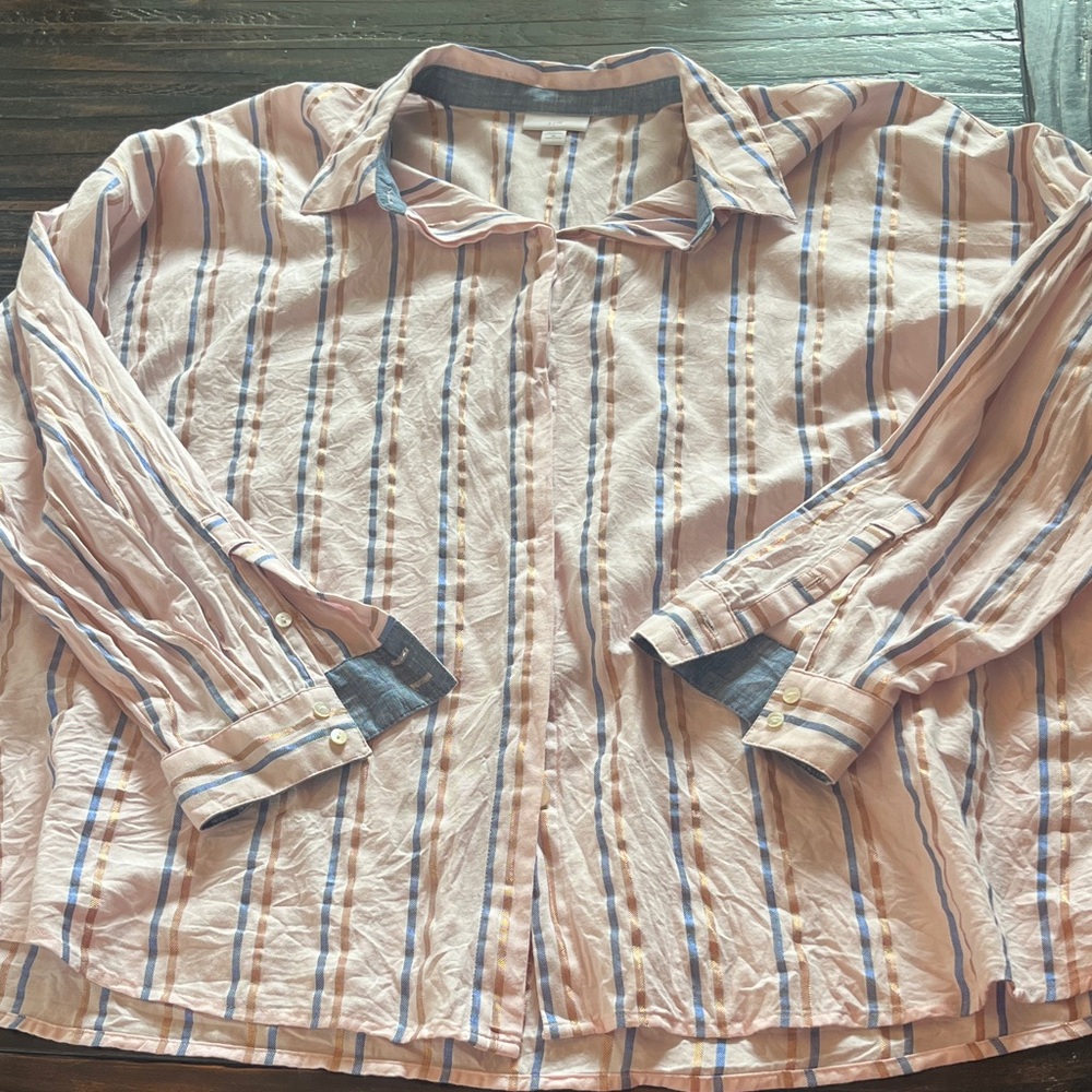 J. Jill pink, Blue and rose gold Striped shirt - womens 2x